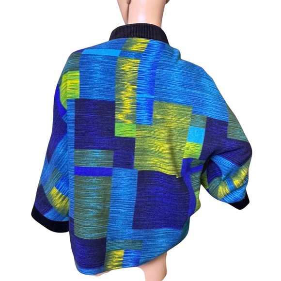 Vintage Wool Blend Geometric Print Jacket With Mandarin Collar & Frog Closure - Picture 2 of 11